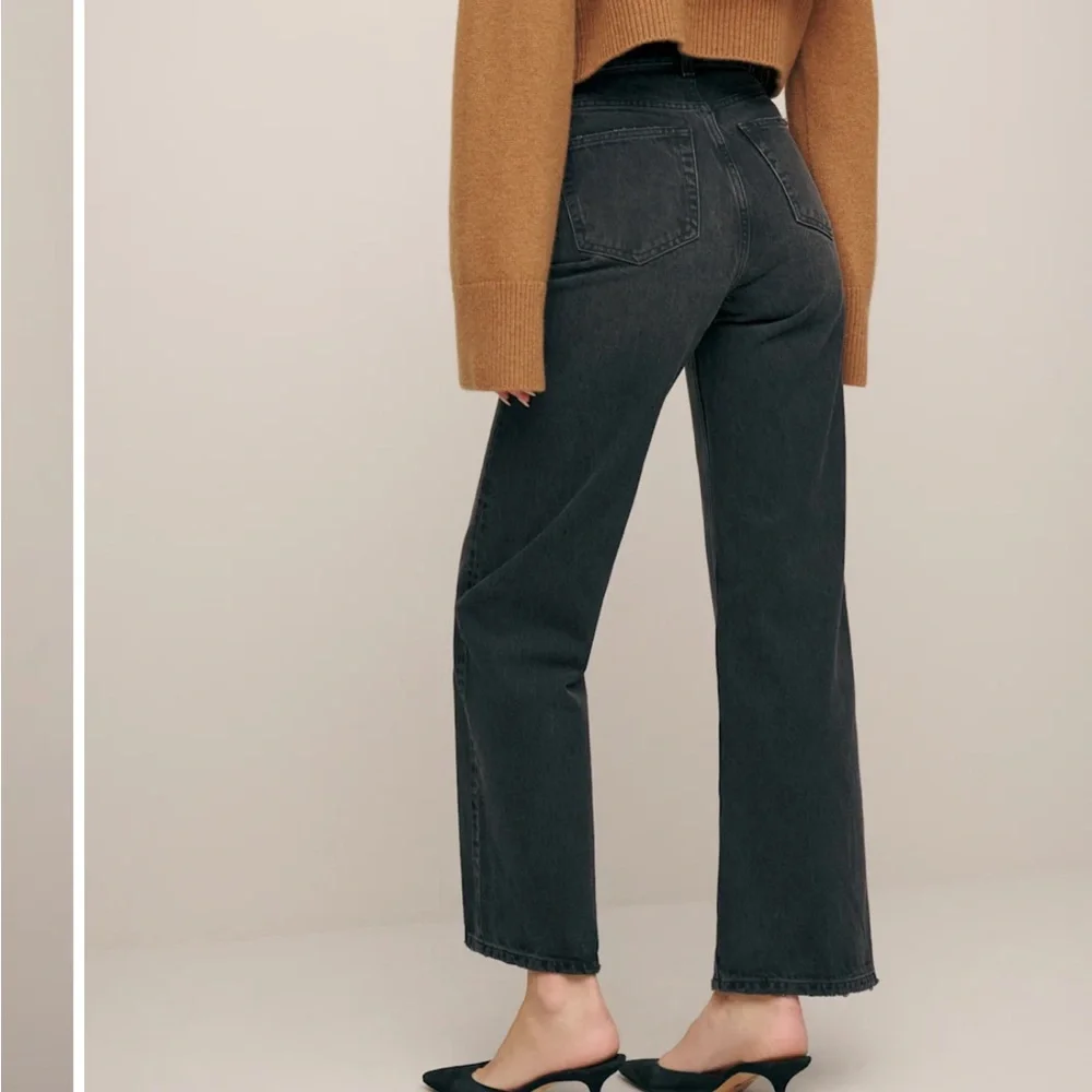 Reformation Wilder High Rise Wide Leg Cropped Jeans Black - Size 27 - Picture 2 of 6